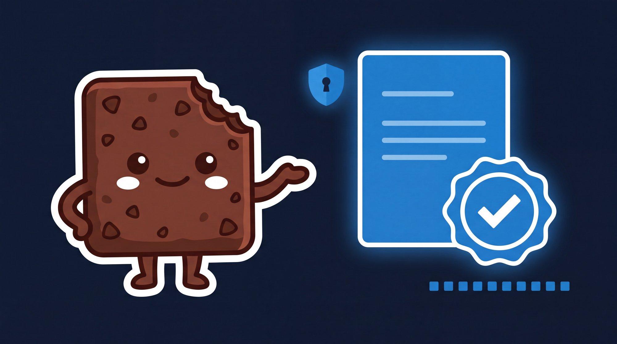 La mascota de Brauni junto a un informe clínico con escudo y sello de verificación digital con tilde de autenticidad