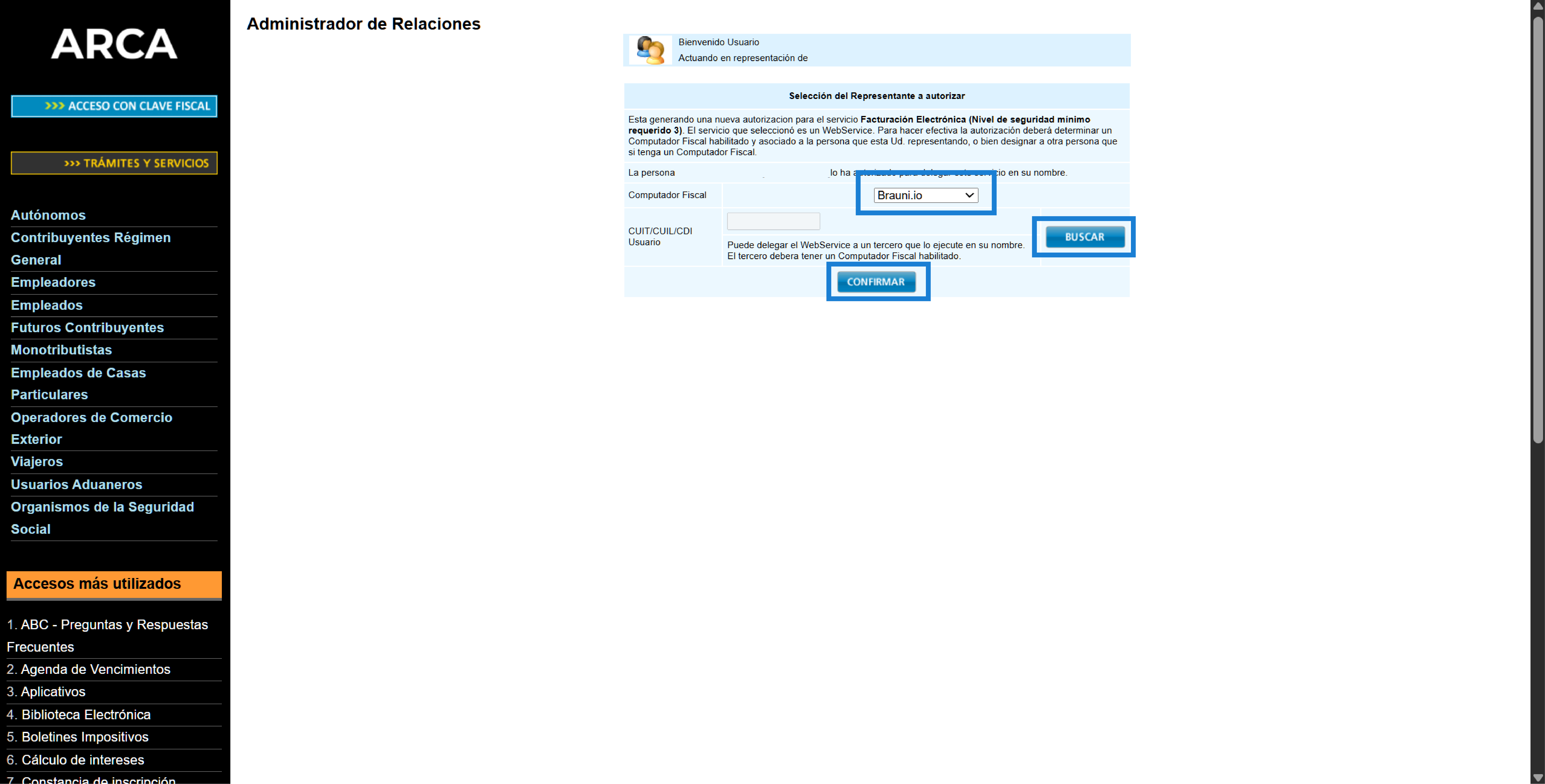 Representante seleccionado listo para confirmar