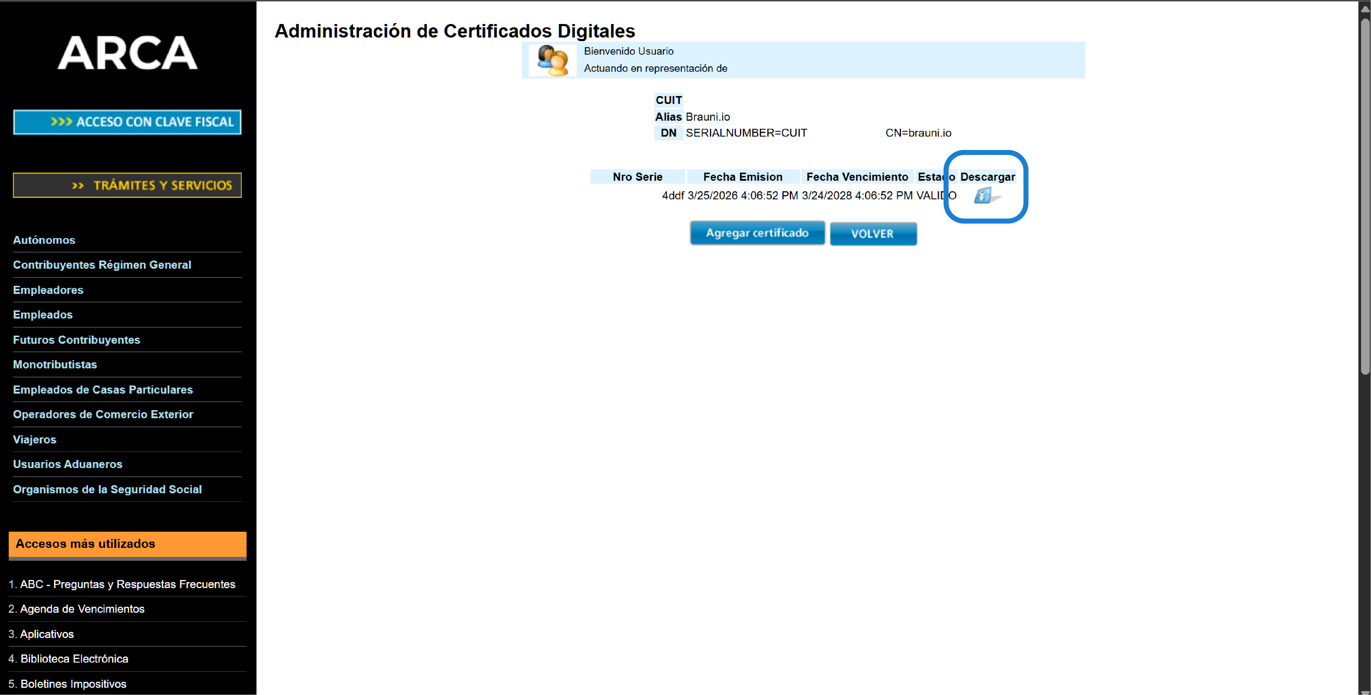 Certificado digital generado en ARCA listo para descargar