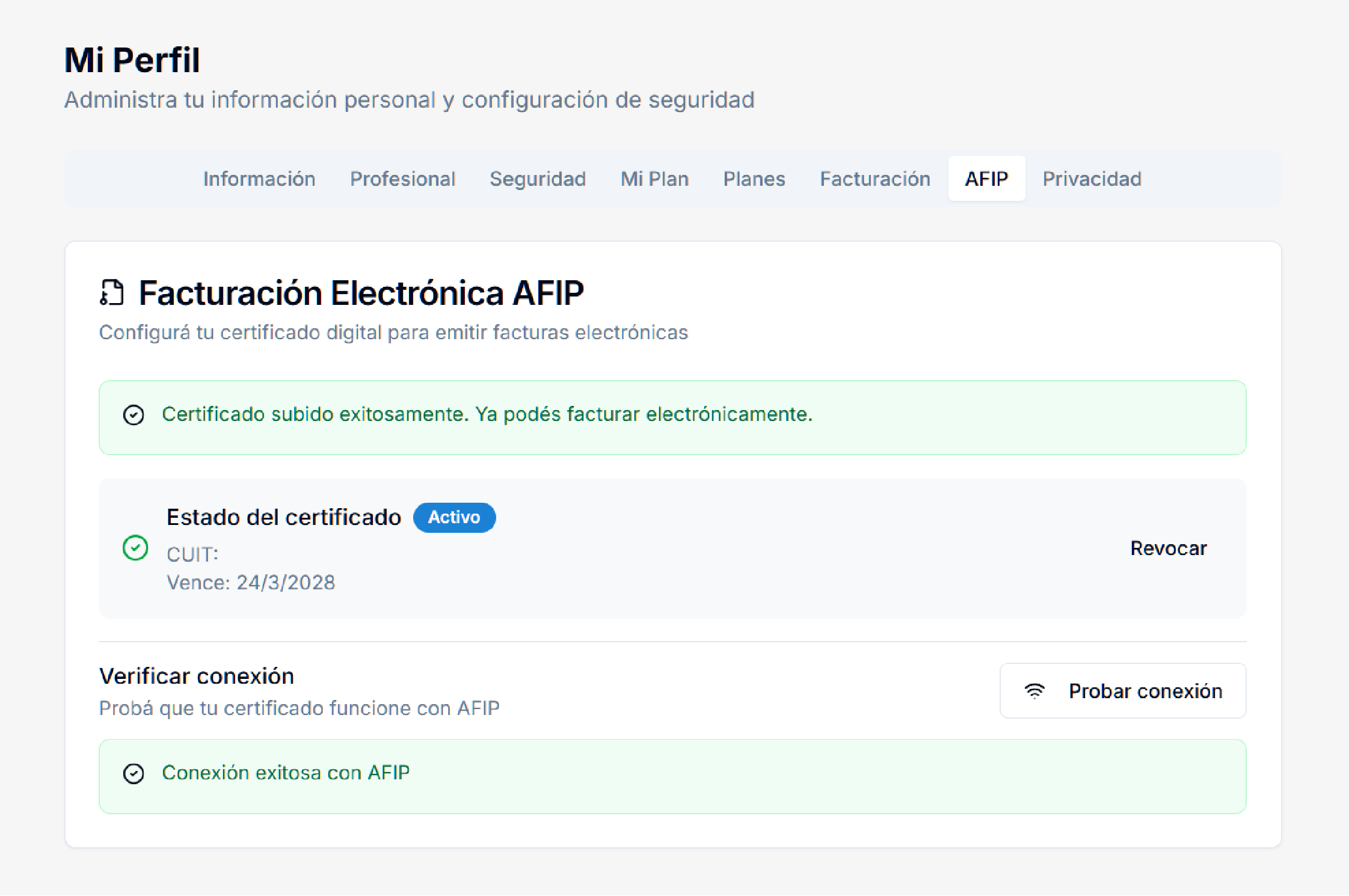 Conexion exitosa con AFIP en Brauni